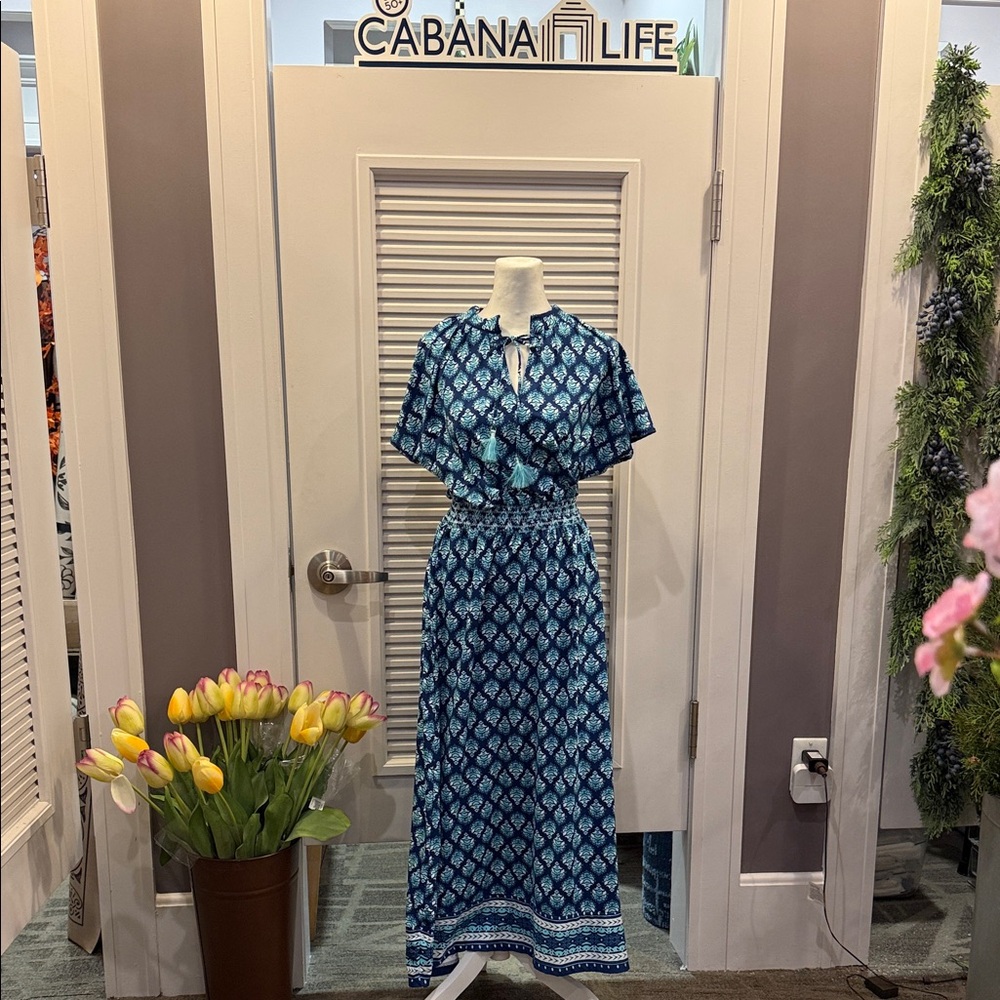 Cabana Life Navy and White Geometric Maxi Dress